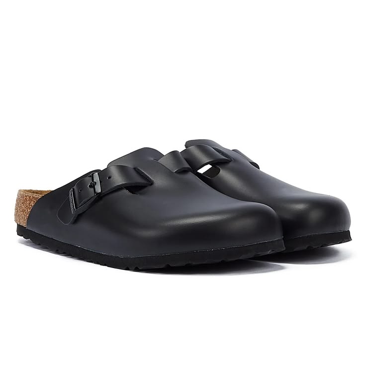 BIRKENSTOCK BOSTON SOFT FOOT BED - BLACK LEATHER - CHEARTZ