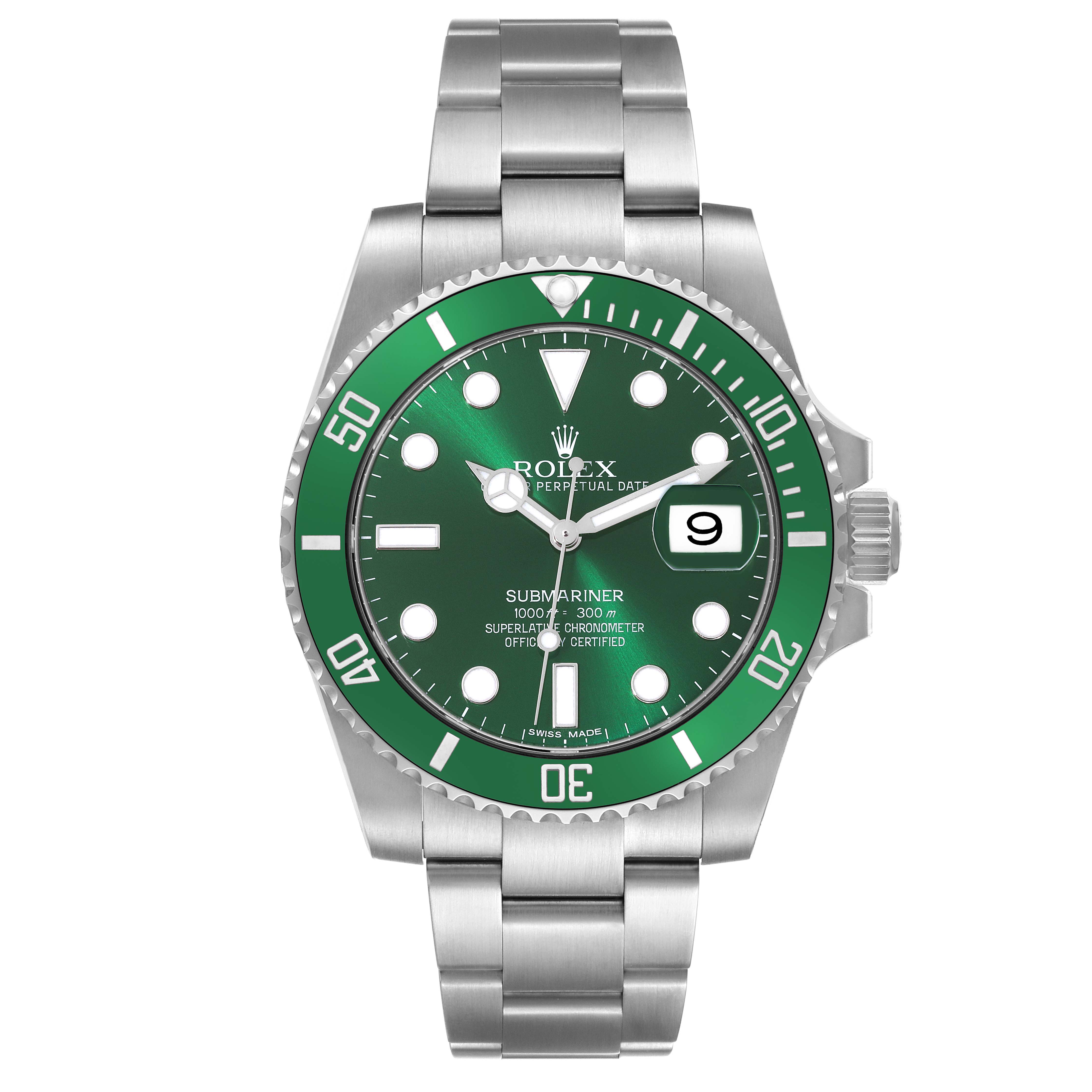 Rolex Submariner Steel Hulk Green Dial Mens Watch 116610LV Box Card