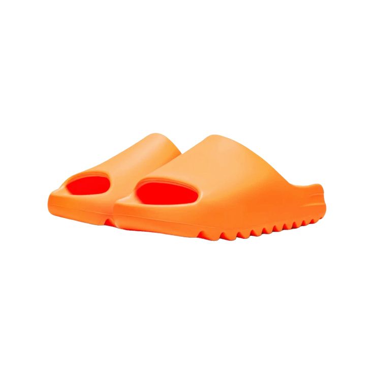 Orange slip-on shoes with red interior on a white background